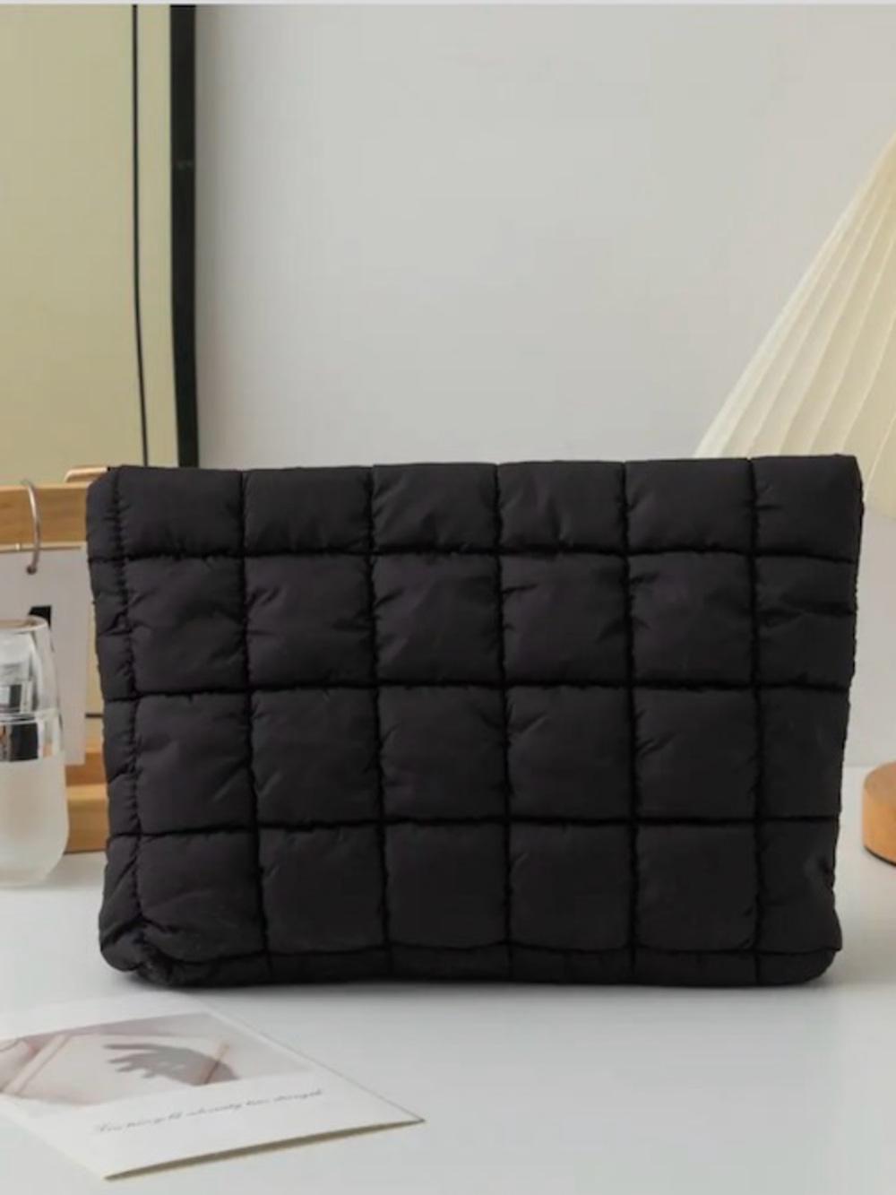 Quilted Black Puffer Cosmetic Bag